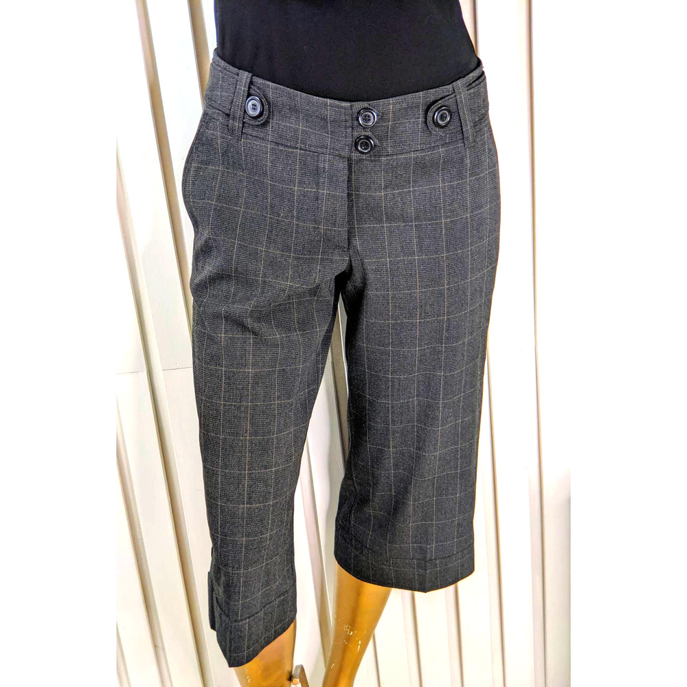 Womens H&M Plaid Pedal Pusher Pants Waistband Invisible Pockets Gray Y2K Size 6